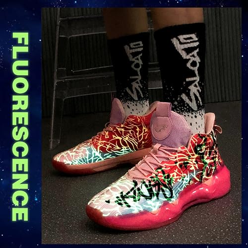BEMYGREENBAG Men's High-Top Basketball Shoes with Wear-Resistant and Anti-Slip Soles Running Shoes with Graffiti Design Fashionable Sports Shoes Pink Size 6.5 - Image 4