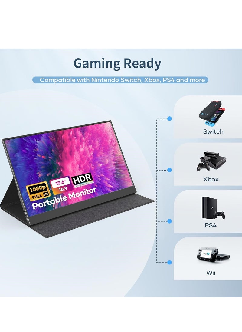 كمبيوتر محمول محمول عرض 15.6 بوصة ، كمبيوتر محمول عرض موسع 1080P FHD USB جيم التوصيل والتشغيل ، HDMI HDR IPS لعبة عرض ، كمبيوتر محمول عرض خارجي للهاتف المحمول ماك PS4 Xbox Switch