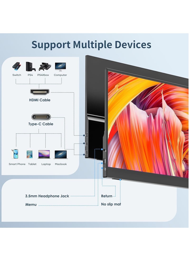 كمبيوتر محمول محمول عرض 15.6 بوصة ، كمبيوتر محمول عرض موسع 1080P FHD USB جيم التوصيل والتشغيل ، HDMI HDR IPS لعبة عرض ، كمبيوتر محمول عرض خارجي للهاتف المحمول ماك PS4 Xbox Switch