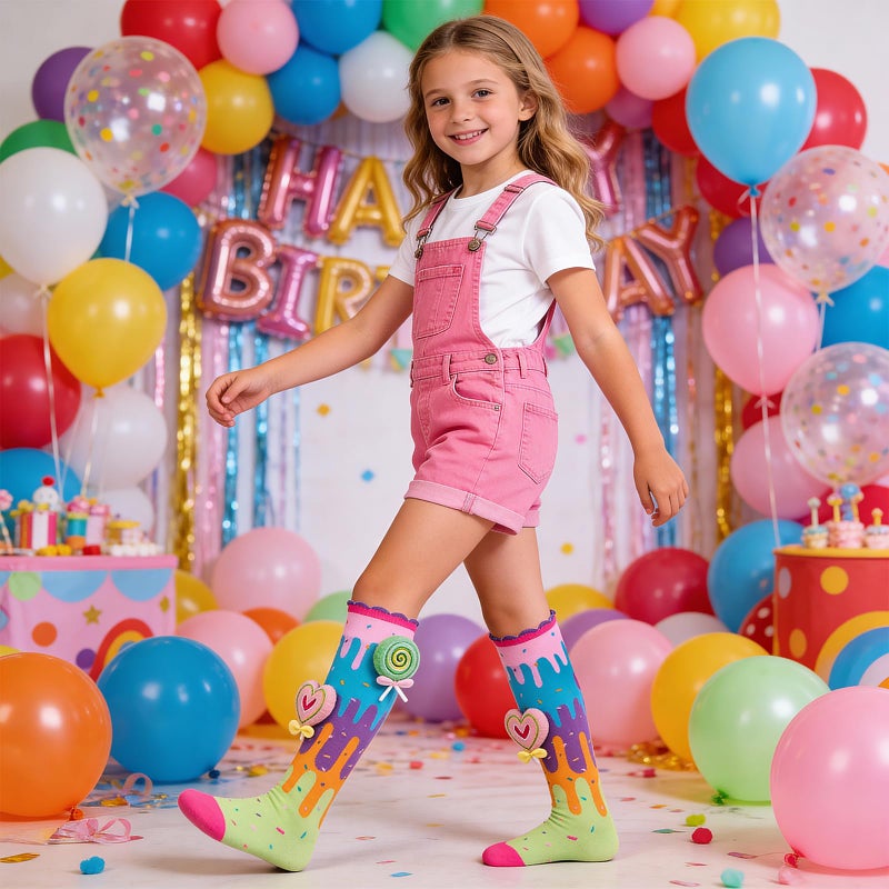 Bibalabili Crazy Socks for Kids â€“ Funny Silly Candy Knee High Socks for Girls Ages 3â€“12, Colorful Wacky Socks (Candy) - Image 2