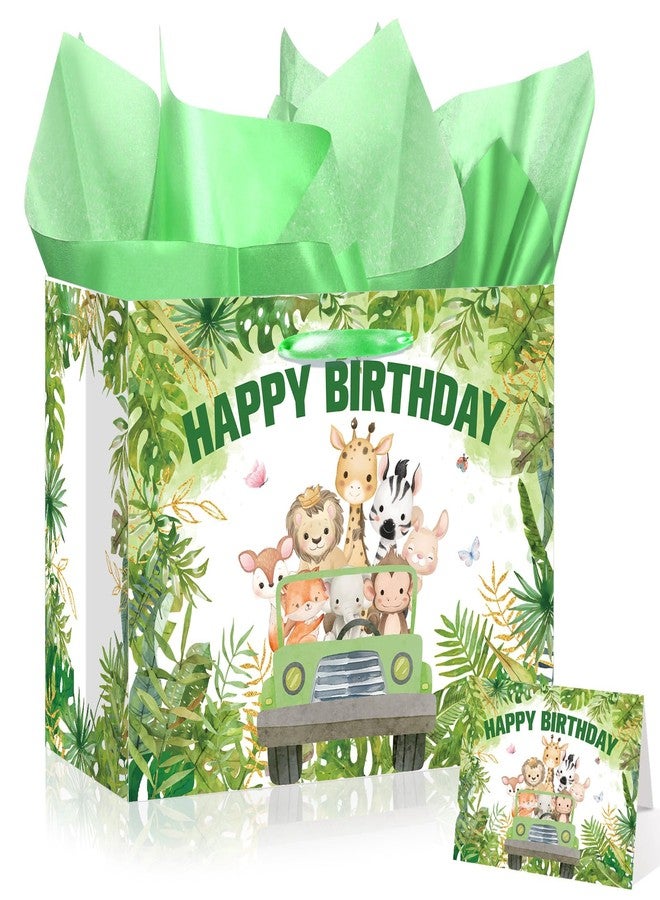 Wayyogh Jungle Animal Birthday Gift Bag Decorations Large Wild One Safari Wild Animal Gift Bag with Wrapping Paper Greeting Card for Kids Boys Zoo Birthday Party Baby Shower Supplies Decorations Decor - Image 1
