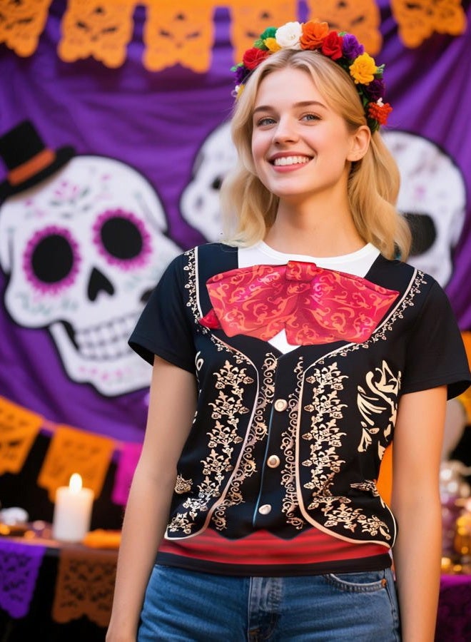 Funny World Women's Mexican Mariachi Costume T-Shirts, Medium, Black - Image 3