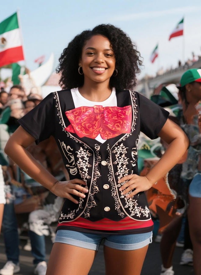 Funny World Women's Mexican Mariachi Costume T-Shirts, Medium, Black - Image 4