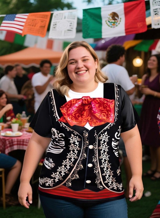 Funny World Women's Mexican Mariachi Costume T-Shirts, Medium, Black - Image 5