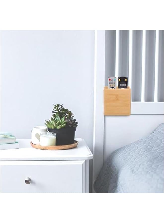 Remote Control Wall Storage Box Cell Phone Stand Tv Mount Headphone Stand Controller Holder Phone Holder Tv Stand Remote Controller Rack Holder Bamboo Wood Hollow Out - Image 2