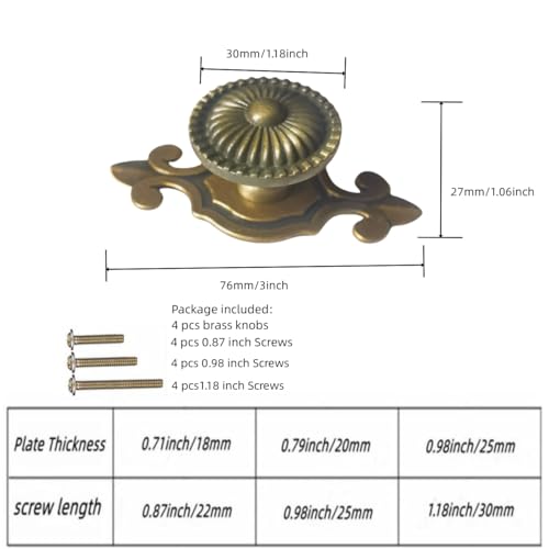 GDQLCNXB Brass Cabinet Knobs Vintage Retro Mushroom Drawer Knobs with Backplate Dresser Pull Handles 4Pcs - Image 3
