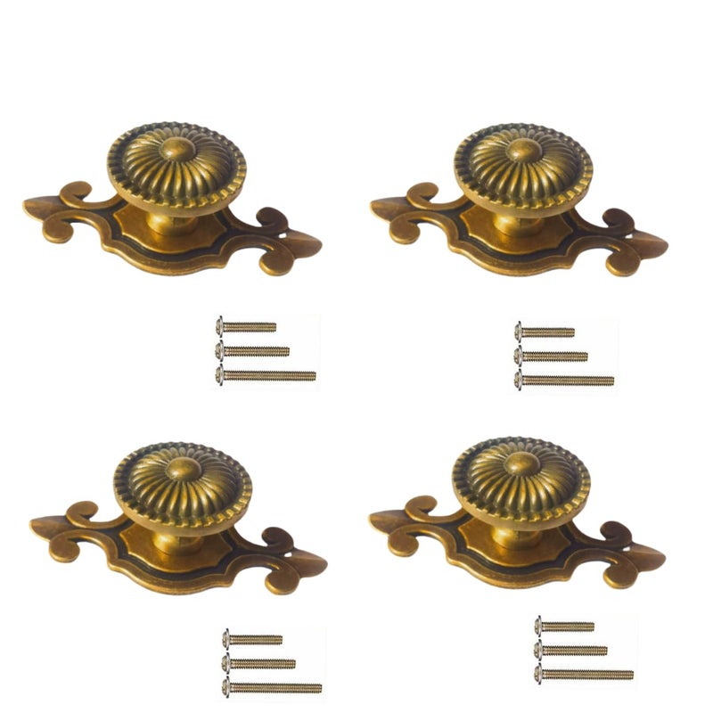 GDQLCNXB Brass Cabinet Knobs Vintage Retro Mushroom Drawer Knobs with Backplate Dresser Pull Handles 4Pcs - Image 2