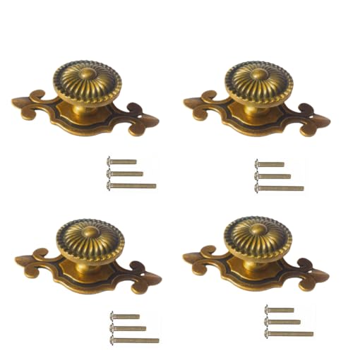 GDQLCNXB Brass Cabinet Knobs Vintage Retro Mushroom Drawer Knobs with Backplate Dresser Pull Handles 4Pcs - Image 1