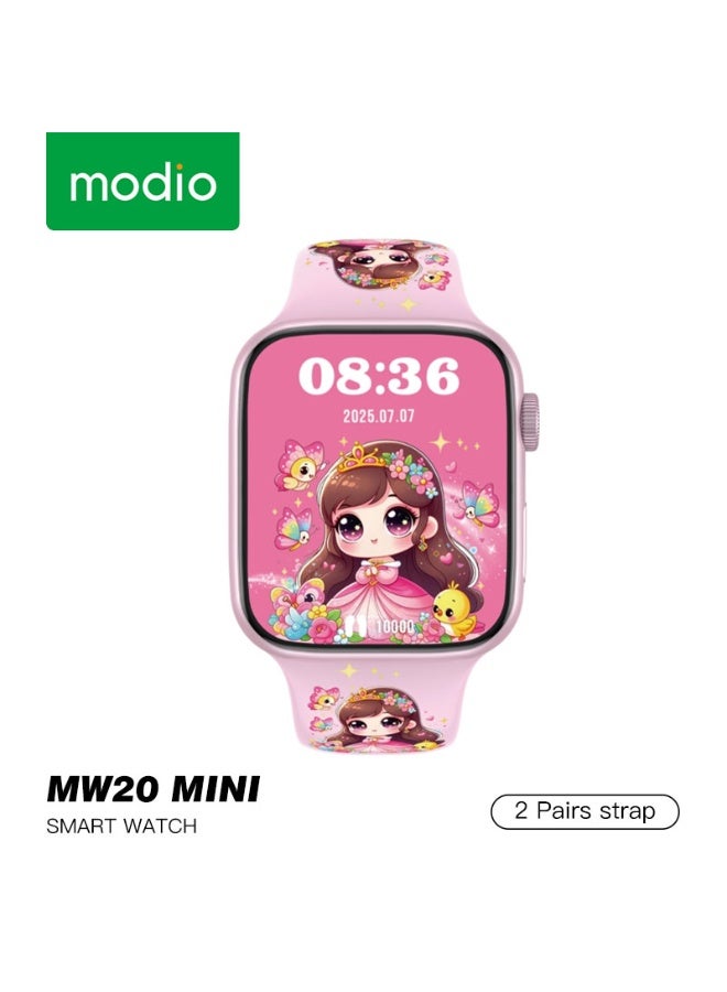 Modio MW20 Mini Kids Smartwatch With 36mm Display Wireless Charging and 2 Pair Straps Pink