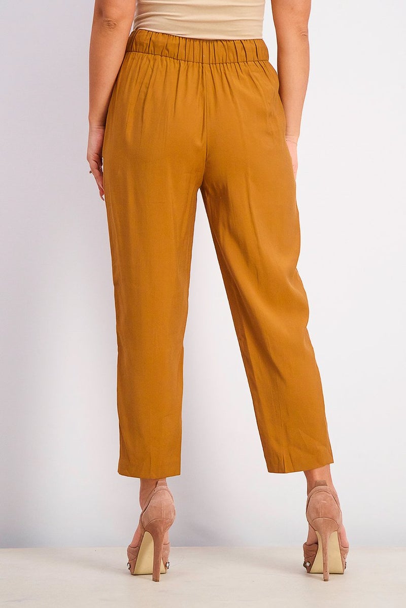Reserved Women Drawstring Plain Pants, Tan - Image 2