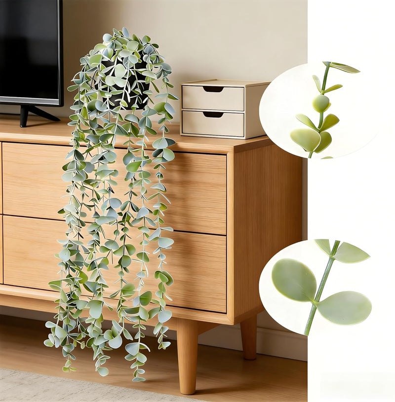 echosari Artificial Hanging Plants, Fake Potted Eucalyptus Faux Hanging Plant, Fake Hanging Plants Indoor for Modern Boho Home Bedroom Shelf Decor - Image 1