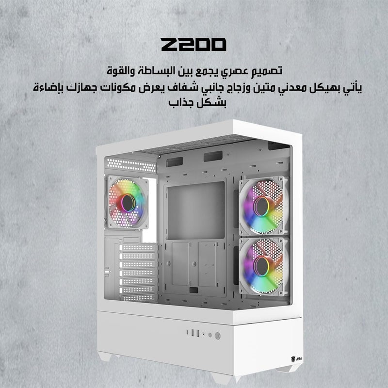White (Z200) Computer Case - RTX Graphics Card Support, 320mm Water Cooling, Premium Airflow Design, USB Type-C - Image 2