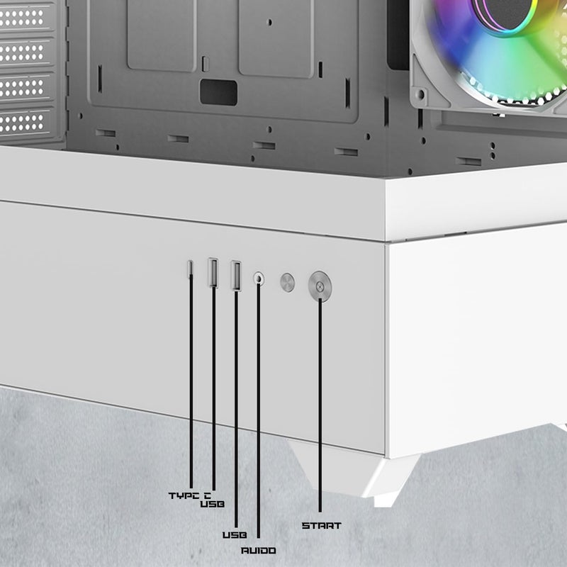 White (Z200) Computer Case - RTX Graphics Card Support, 320mm Water Cooling, Premium Airflow Design, USB Type-C - Image 5