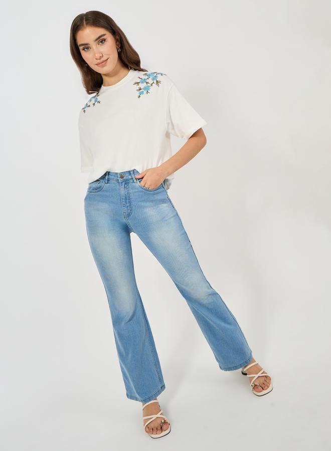 Styli Oversized Placement Embroidery Detail Cotton T-Shirt  - Image 2