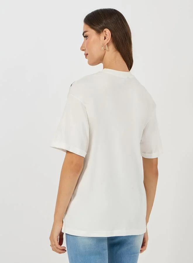 Styli Styli Oversized Placement Embroidery Detail Cotton T-Shirt