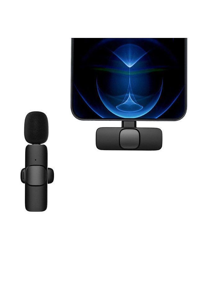 Type-C Wireless Clip-on Microphone Noise Canceling Omnidirectional Silicone Mic with Adapter Compatible with iOS Android Phone, Black