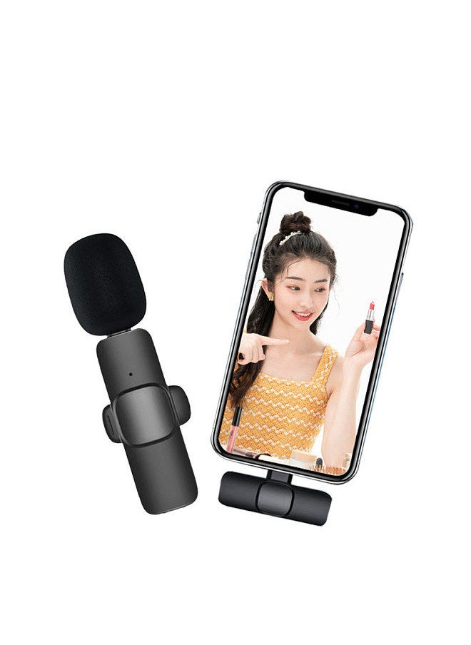 Type-C Wireless Clip-on Microphone Noise Canceling Omnidirectional Silicone Mic with Adapter Compatible with iOS Android Phone, Black