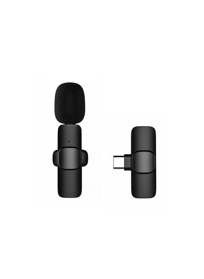 Type-C Wireless Clip-on Microphone Noise Canceling Omnidirectional Silicone Mic with Adapter Compatible with iOS Android Phone, Black