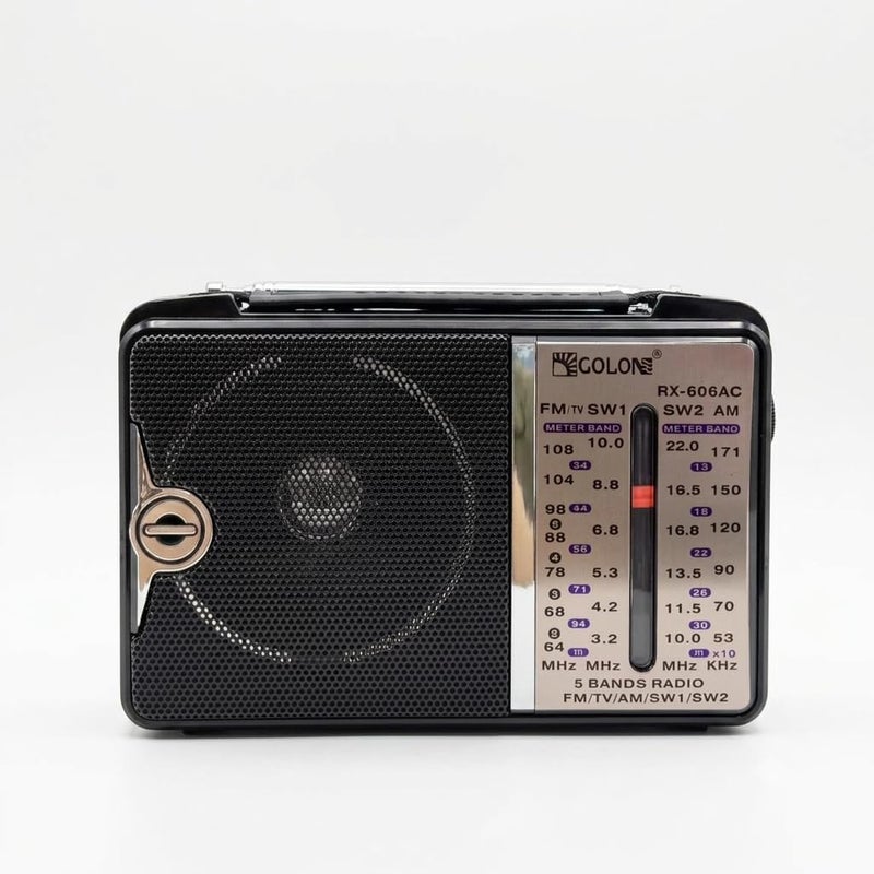 Classic multi - band portable radio with carrying handle, powered by 2 batteries or power cable, suitable for home, office and travel - Image 1