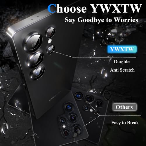 YWXTW Camera Lens Protector for Samsung Galaxy S25 Ultra 5X Stronger Individual Metal Ring Tempered Glass Camera Screen Protector for S25 Ultra Accessories Anti Scratch 1 Set Titanium Black - Image 3
