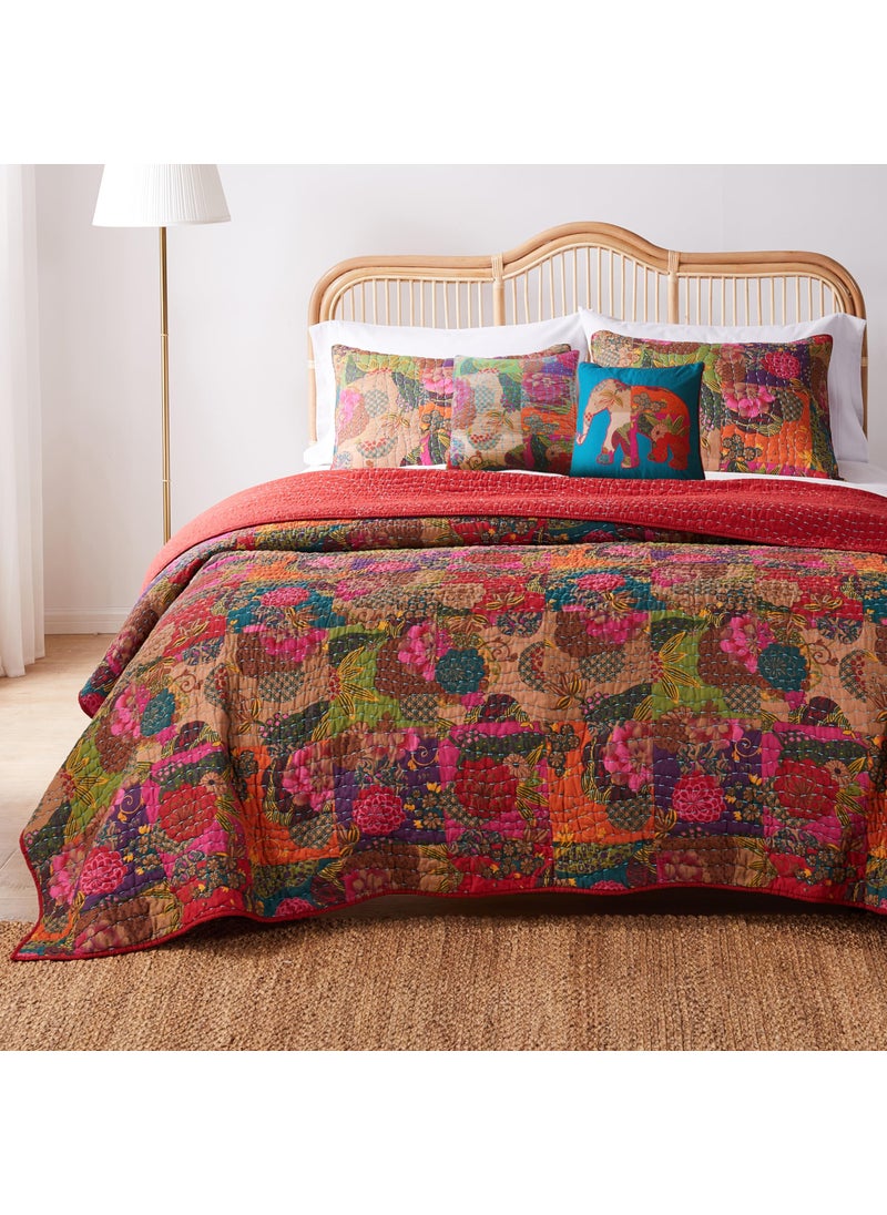 Greenland Home Fashions Greenland Home Jewel 100 Cotton Kantha Quilted Reversible Bedding Set KingCalifornia King 5 Piece Red 