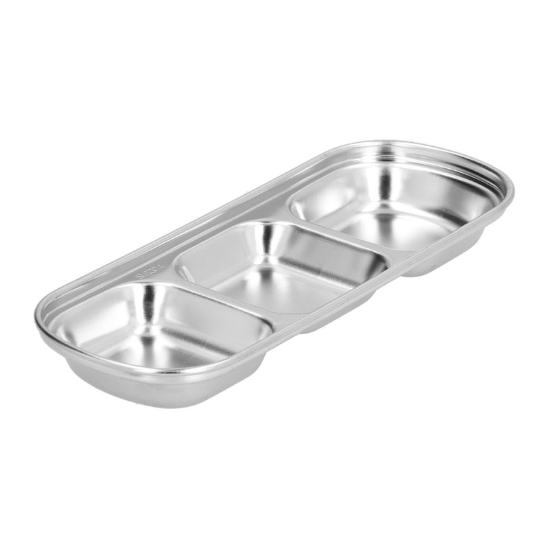 Seasoning Dish Stainless Steel Thickened Hot Pot Sauce Divided Grid Snack Dish for Canteen3 Grids - Image 1