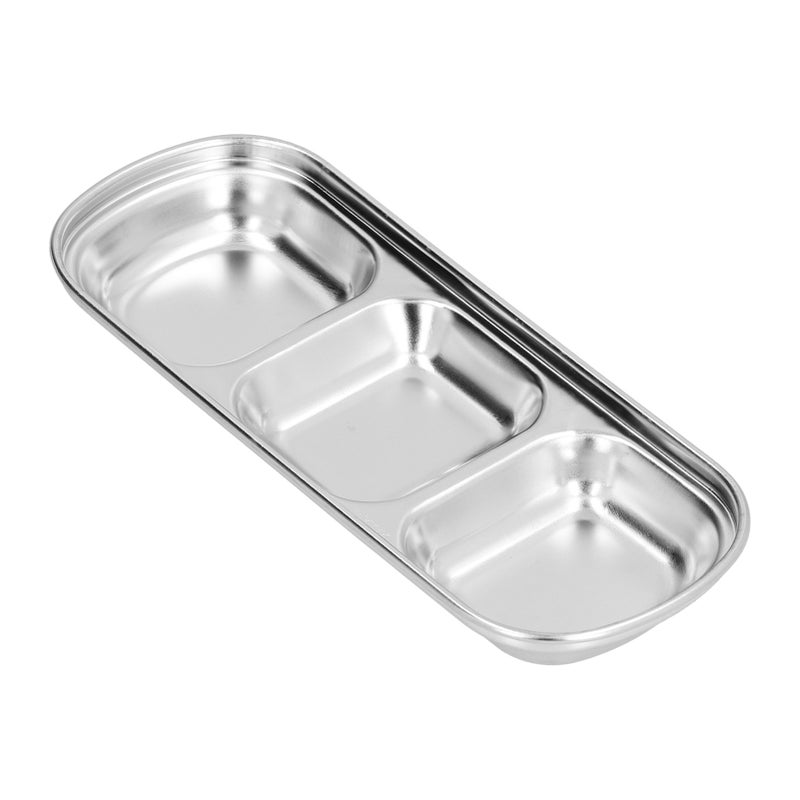 Seasoning Dish Stainless Steel Thickened Hot Pot Sauce Divided Grid Snack Dish for Canteen3 Grids - Image 3