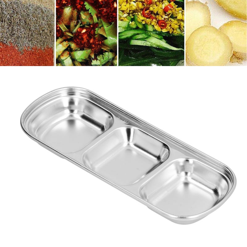 Seasoning Dish Stainless Steel Thickened Hot Pot Sauce Divided Grid Snack Dish for Canteen3 Grids - Image 4