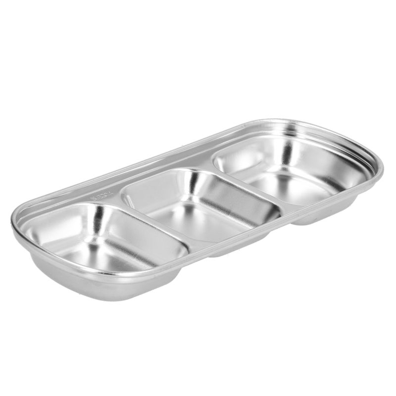 Seasoning Dish Stainless Steel Thickened Hot Pot Sauce Divided Grid Snack Dish for Canteen3 Grids - Image 2