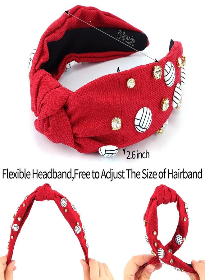 Hapdoo Red Volleyball Rhinestone Jeweled Knotted Headband Wide Game Day Sports Hair Accessories Gift for Football Mom Fans - Image 2