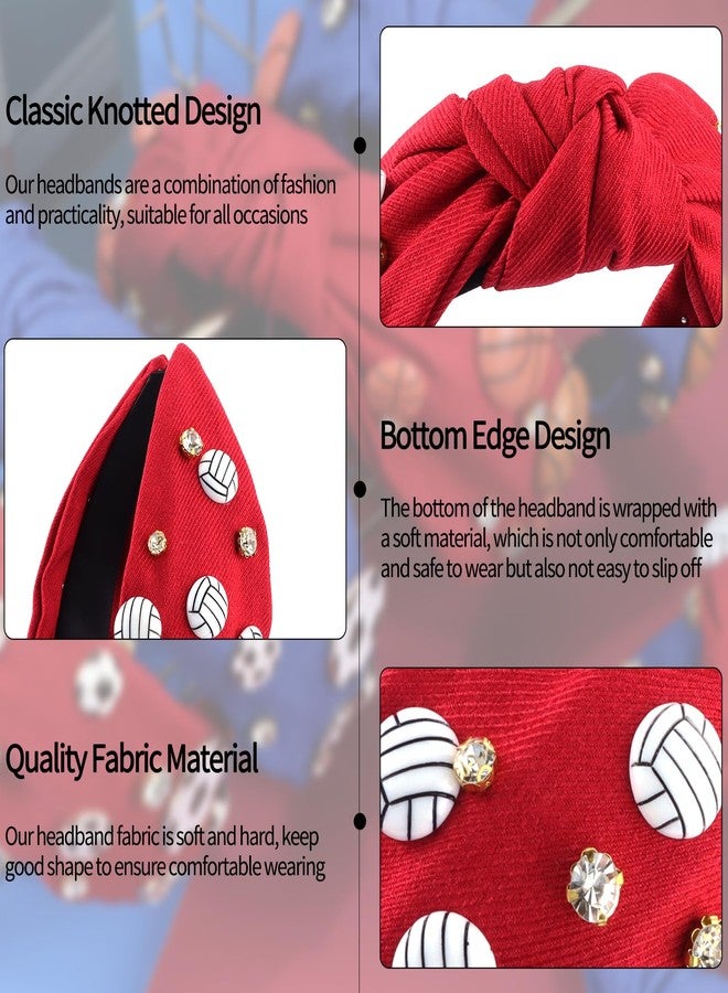 Hapdoo Red Volleyball Rhinestone Jeweled Knotted Headband Wide Game Day Sports Hair Accessories Gift for Football Mom Fans - Image 4