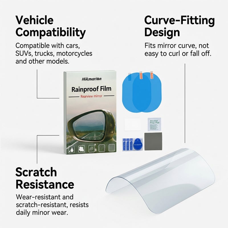 Hikmarion Car Rearview Mirror Rain-Proof Sticker Relieves Water Condensation On The Mirror And Keeps Visibility Clear During Rainy Days - Image 5