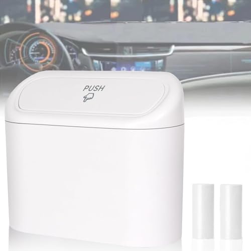 Tulsondai Mini Car Bin with Lid and 2 Trash Bags - White, Cute Car Accessory for Storage and Organization, Small Trash Can for Kitchen, Bedroom and Office - Image 1