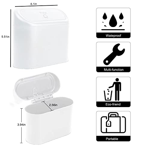 Tulsondai Mini Car Bin with Lid and 2 Trash Bags - White, Cute Car Accessory for Storage and Organization, Small Trash Can for Kitchen, Bedroom and Office - Image 2