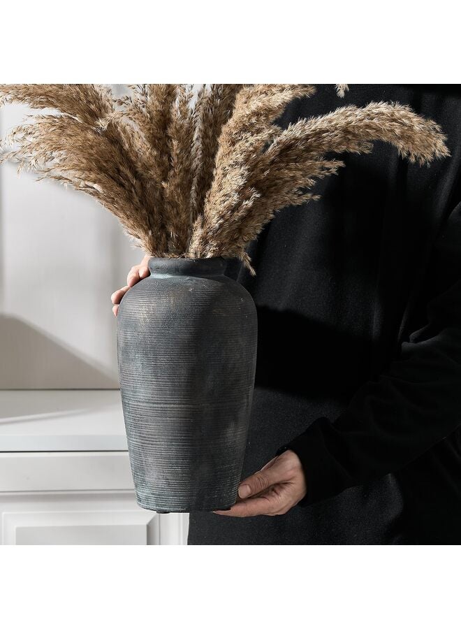 مزهرية سيراميك ريفية كبيرة، 11 بوصة، مزهرية طويلة مزخرفة بتصميم ريفي بسيط لتزيين المنزل، وتزيين الرفوف، وتزيين طاولة المدخل - Image 3