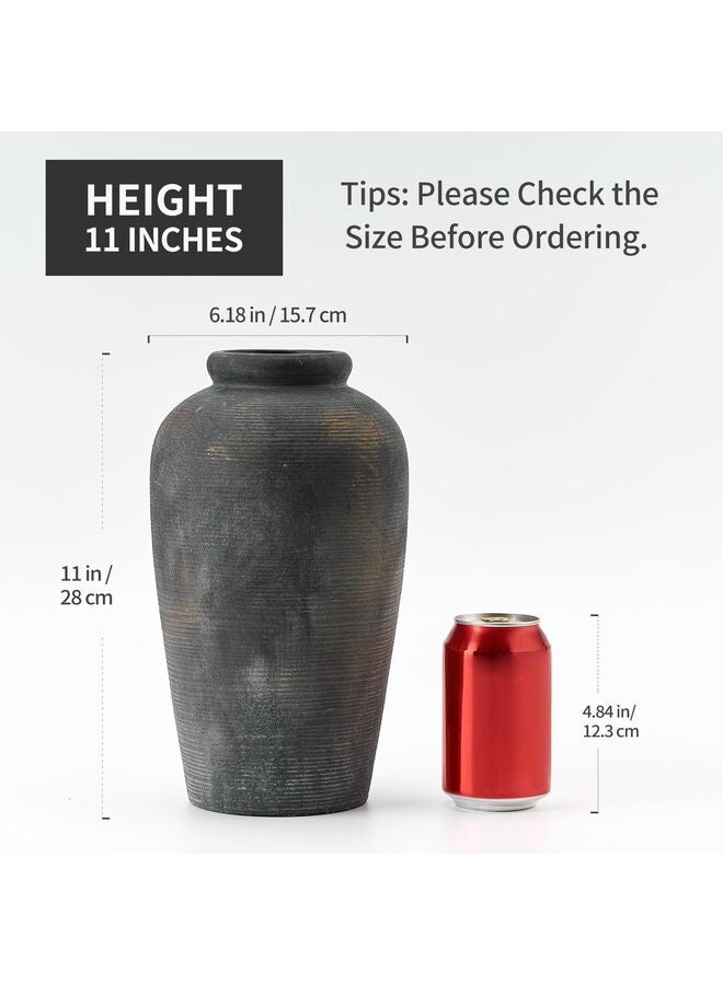 مزهرية سيراميك ريفية كبيرة، 11 بوصة، مزهرية طويلة مزخرفة بتصميم ريفي بسيط لتزيين المنزل، وتزيين الرفوف، وتزيين طاولة المدخل - Image 2