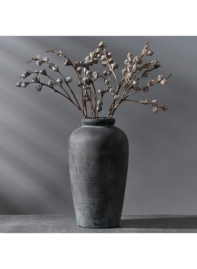 مزهرية سيراميك ريفية كبيرة، 11 بوصة، مزهرية طويلة مزخرفة بتصميم ريفي بسيط لتزيين المنزل، وتزيين الرفوف، وتزيين طاولة المدخل - Image 1