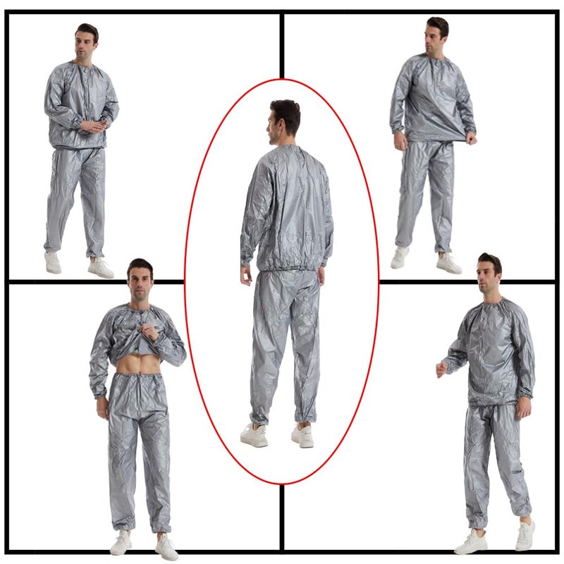 DawnBreak Sauna Sweat Suit for Women/Men Exercise Weight Loss Gym Fitness Workout Silver - XXL - Image 4