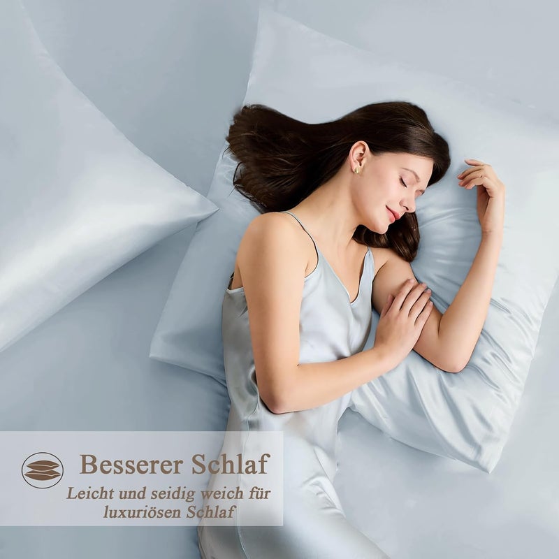 Vielit Satin Cushion Cover, 65 x 65 cm, Set of 2 and 2 Hair Elastics, Satin Pillowcase, Light Blue, Soft as Silk Pillowcase 65 x 65 cm, Better Care than Silk Pillose Case, Cushion Cover for Hair and - Image 3