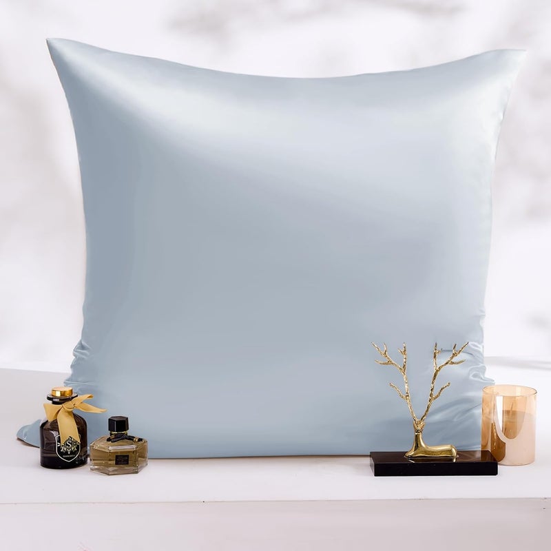 Vielit Satin Cushion Cover, 65 x 65 cm, Set of 2 and 2 Hair Elastics, Satin Pillowcase, Light Blue, Soft as Silk Pillowcase 65 x 65 cm, Better Care than Silk Pillose Case, Cushion Cover for Hair and - Image 5