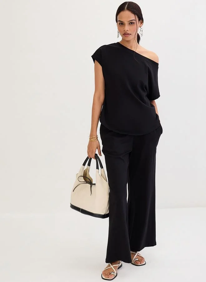 Femmella Femmella Cotton Knit Asymmetric Neck Top and Pants Co-Ords