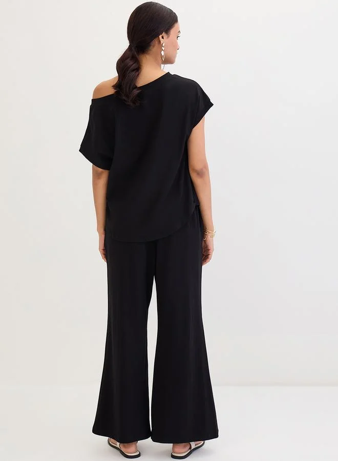 Femmella Femmella Cotton Knit Asymmetric Neck Top and Pants Co-Ords