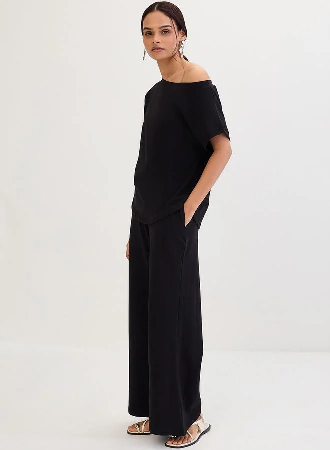 Femmella Femmella Cotton Knit Asymmetric Neck Top and Pants Co-Ords