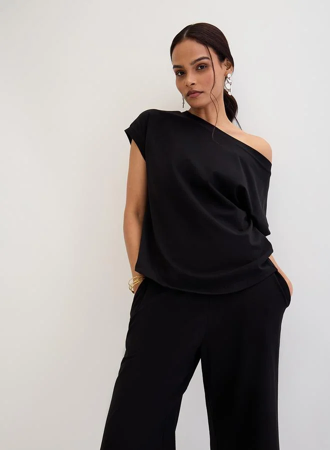 Femmella Femmella Cotton Knit Asymmetric Neck Top and Pants Co-Ords
