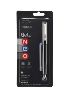 PARKER Beta Neo Chrome Trim Fountain Pen| Black Body Color With 1 Ink Cartridge | Ink Color - Blue | Gift For Employees | Unique Gifts For Entrepreneurs  - Image 1