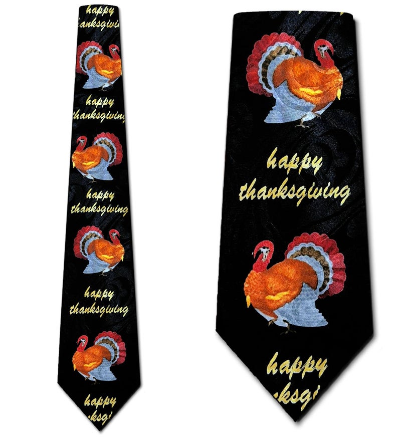 Steven Harris Thanksgiving Ties Turkey Neckties Pilgrim Cornucopia Fall Holiday for Men (Happy Thanksgiving Turkey) - Image 2
