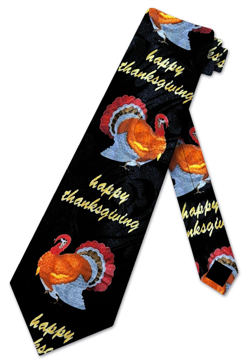 Steven Harris Thanksgiving Ties Turkey Neckties Pilgrim Cornucopia Fall Holiday for Men (Happy Thanksgiving Turkey) - Image 1