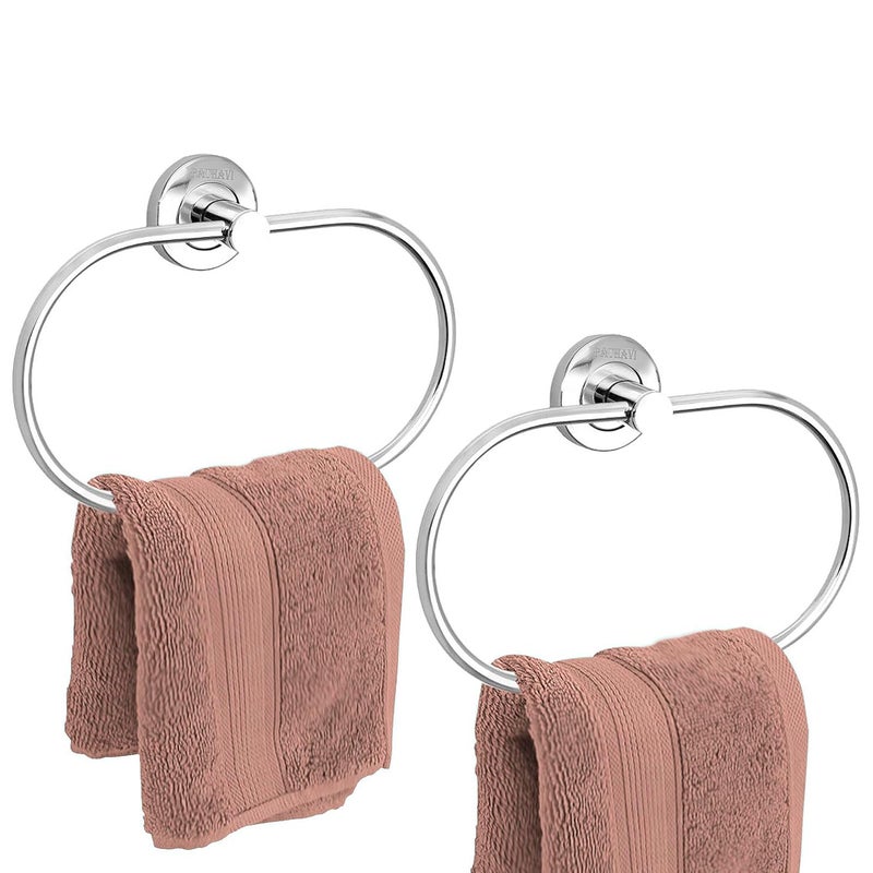 Pathavi Stainless Steel Towel Holder for Bathroom Wash Basin Towel Hanger Napkin Holder for Wash Basin Towel Ring Bathroom Accessories Oval Chrome Finish Pack of 2 - Image 2