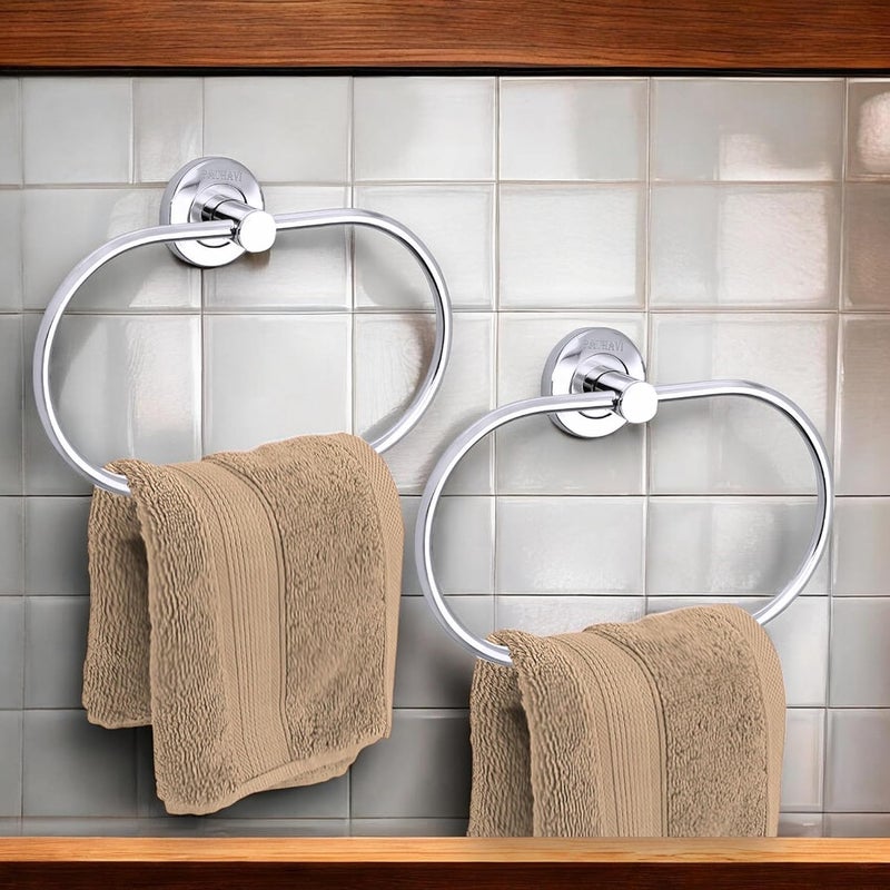 Pathavi Stainless Steel Towel Holder for Bathroom Wash Basin Towel Hanger Napkin Holder for Wash Basin Towel Ring Bathroom Accessories Oval Chrome Finish Pack of 2 - Image 5