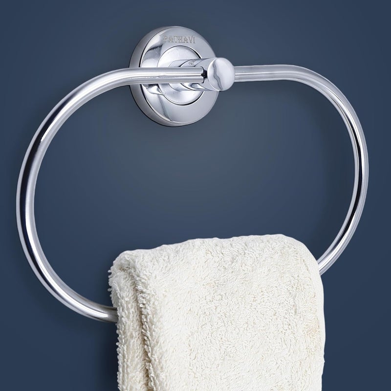 Pathavi Stainless Steel Towel Holder for Bathroom Wash Basin Towel Hanger Napkin Holder for Wash Basin Towel Ring Bathroom Accessories Oval Chrome Finish Pack of 2 - Image 1